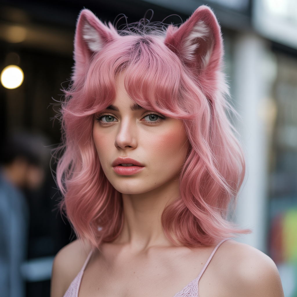 Pink Wolf Cut with Wispy Bangs