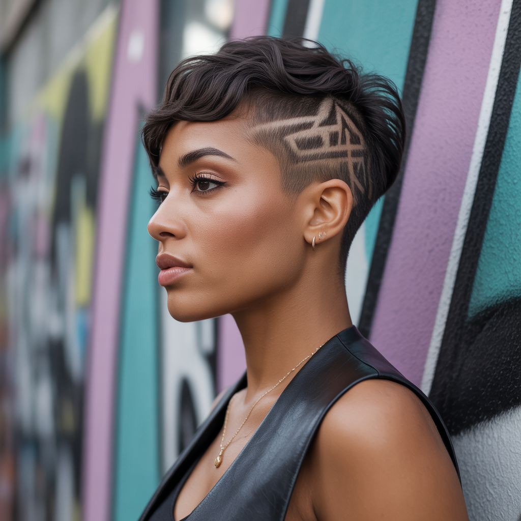 Pixie with Shaved Designs