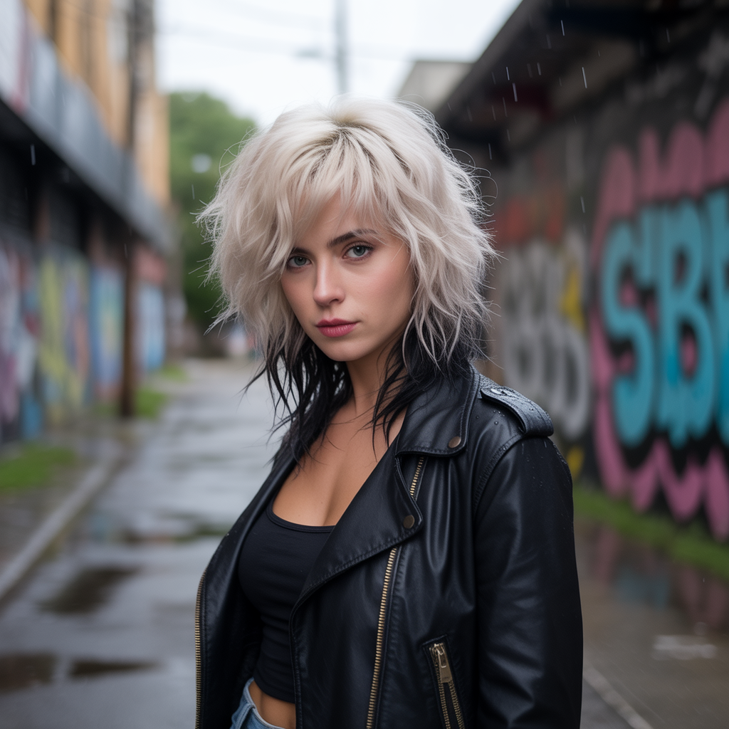 Platinum with shadow root wolf cut