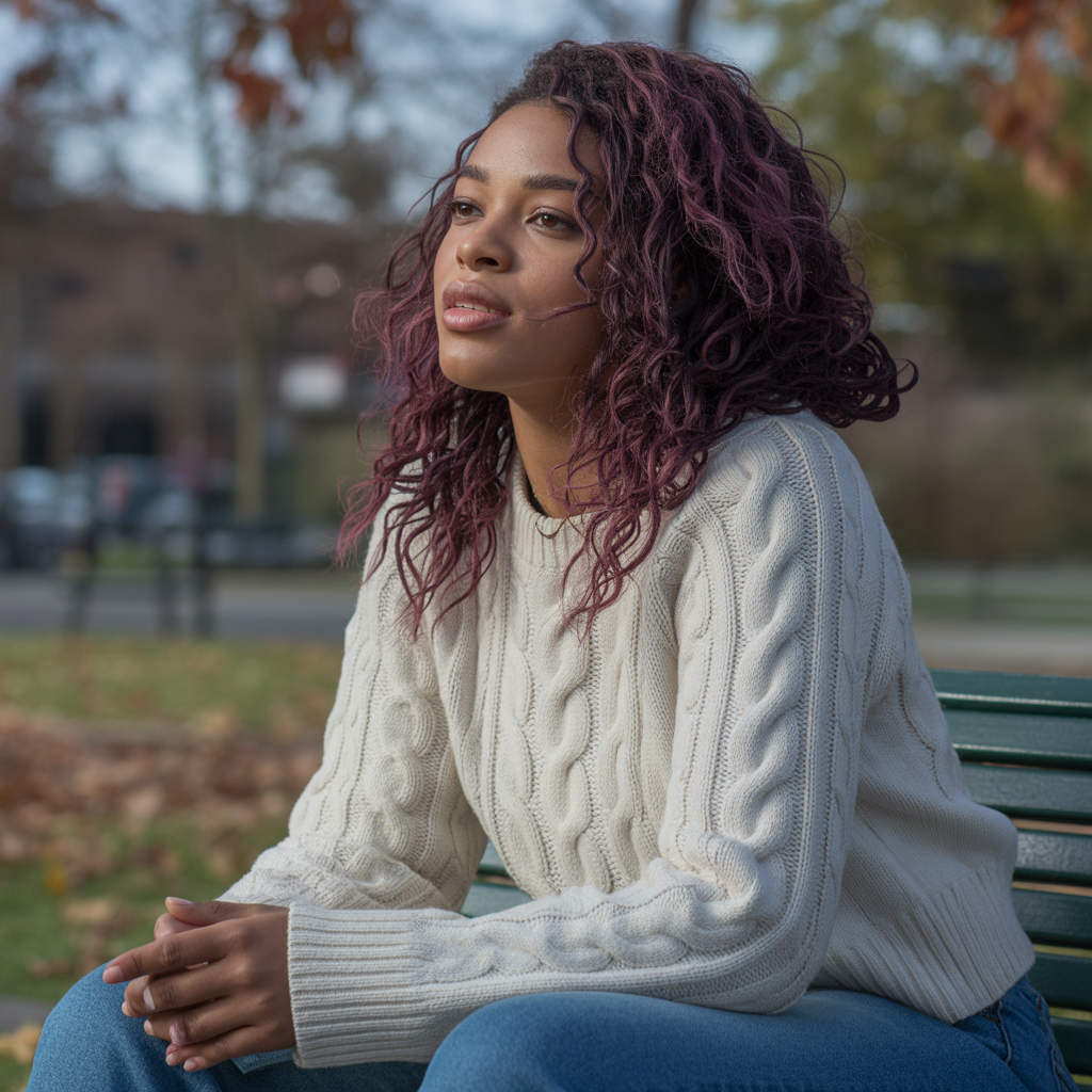 Purple Hair with Loose Curls
