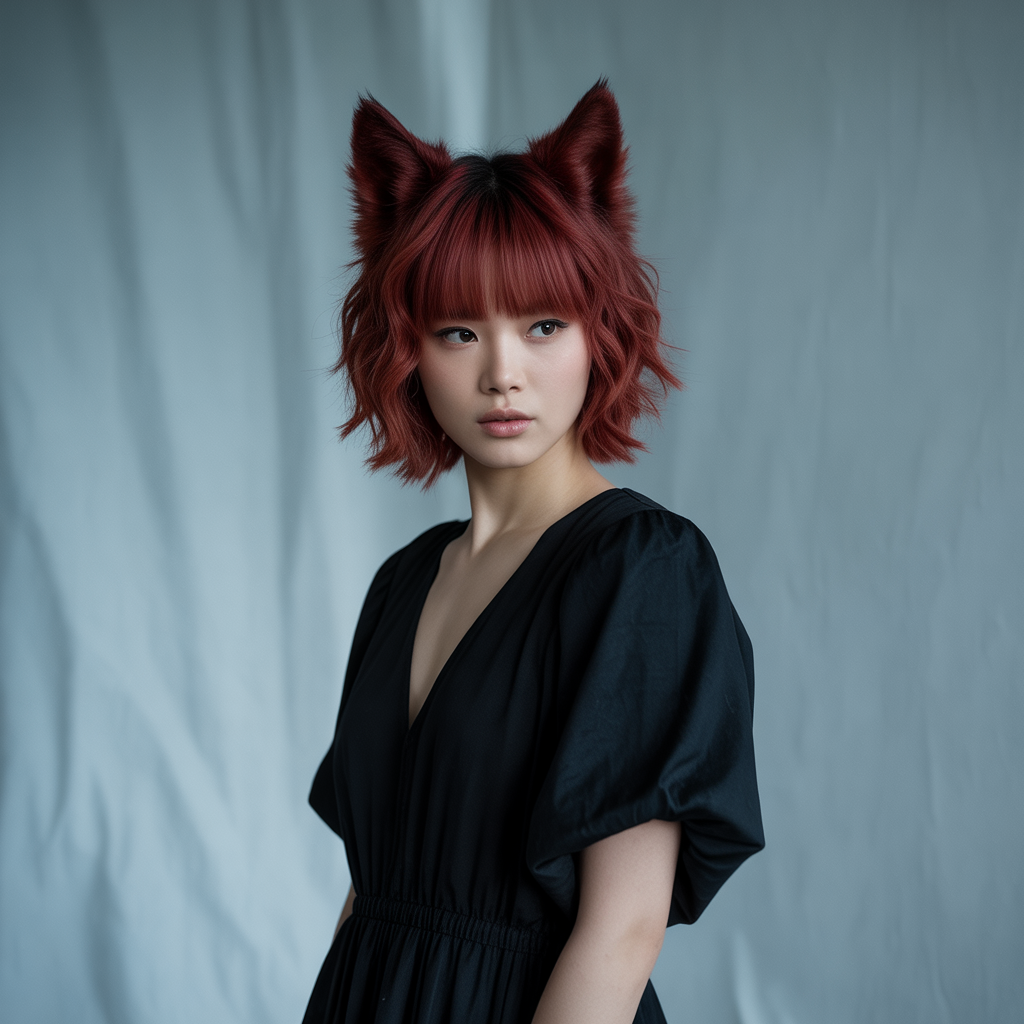 Red Wolf Cut with Bangs
