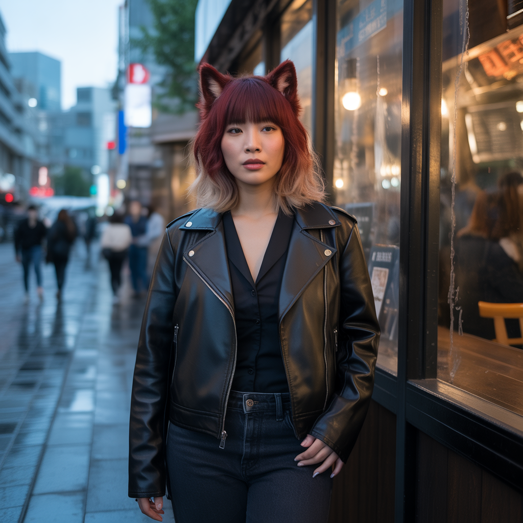 Red Wolf Cut with Blonde Highlights