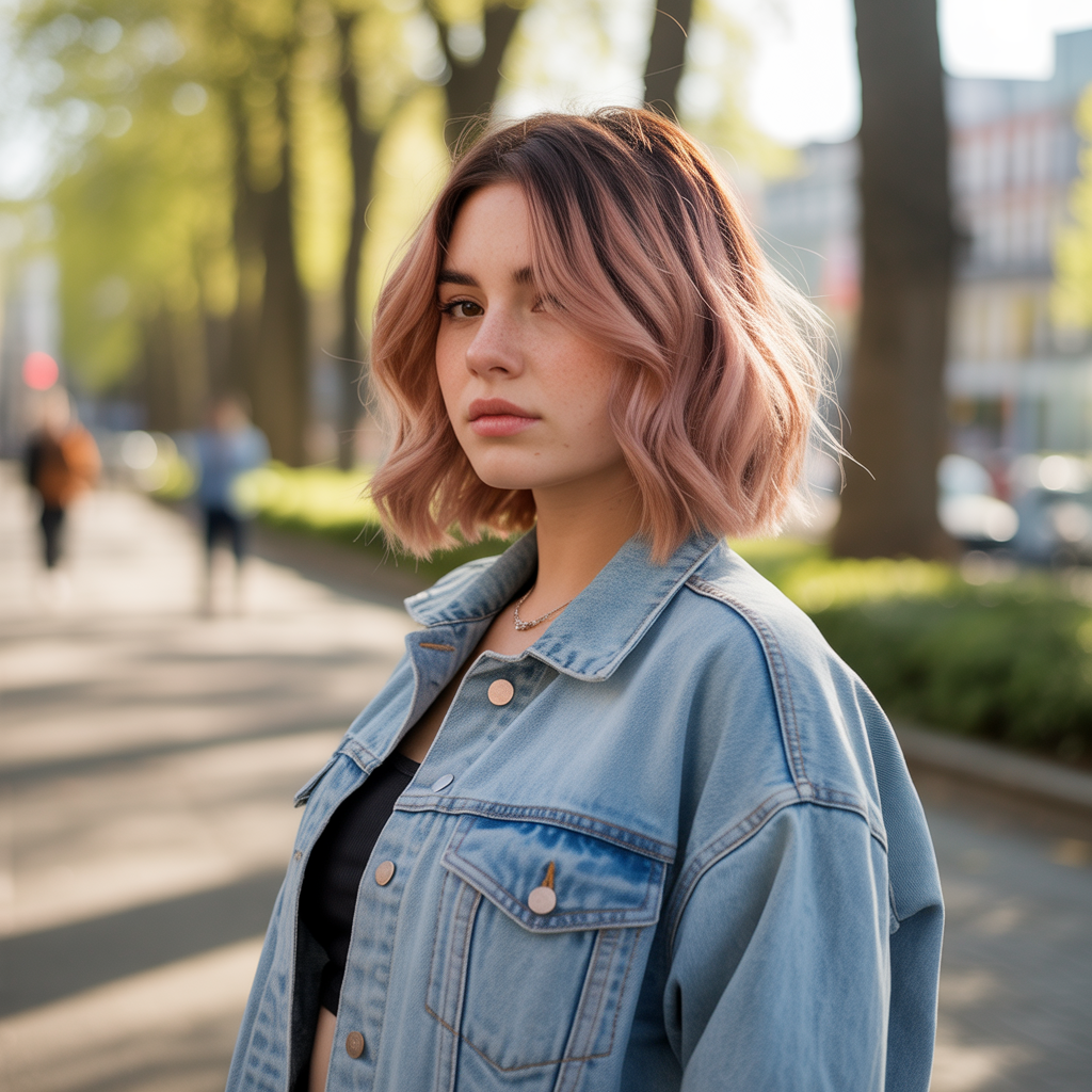 Rose Gold Balayage Wolf Cut
