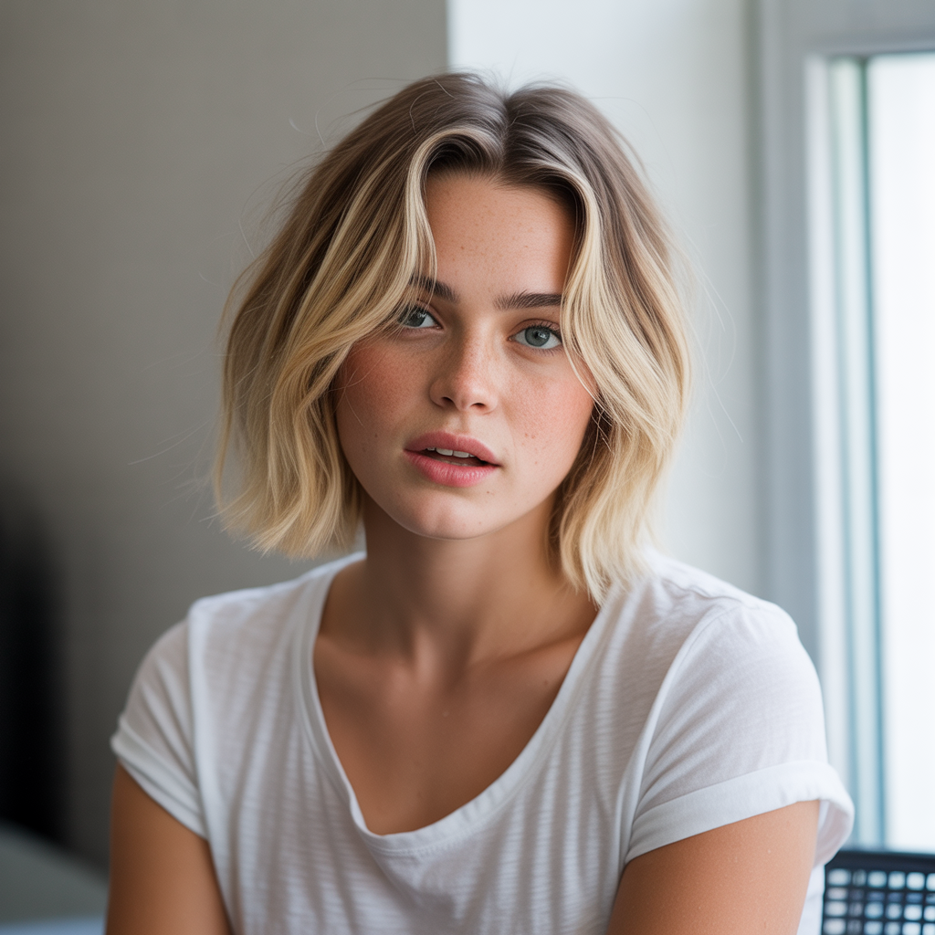 Short Blonde with Dark Roots