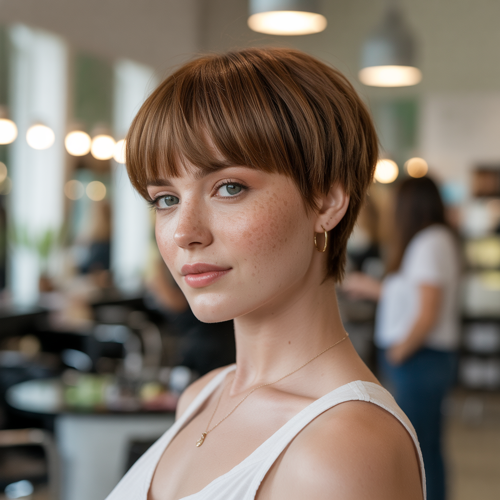 Short Stacked Wedge with Bangs