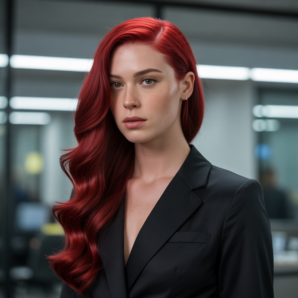 Sleek Red Weave with Side Part