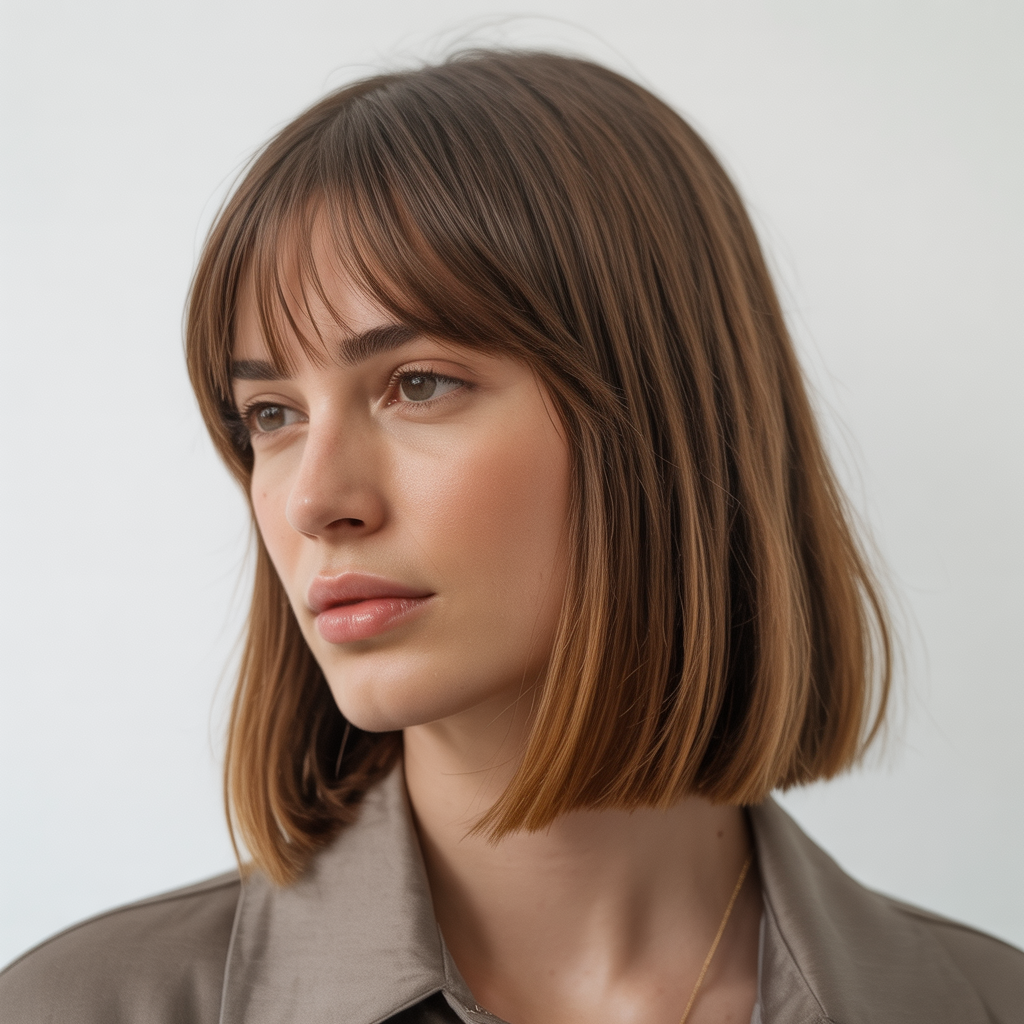 15 Gorgeous Haircuts With Curtain Bangs to Transform Your Look 6 Straight Mid-Length Cut With Curtain Bangs