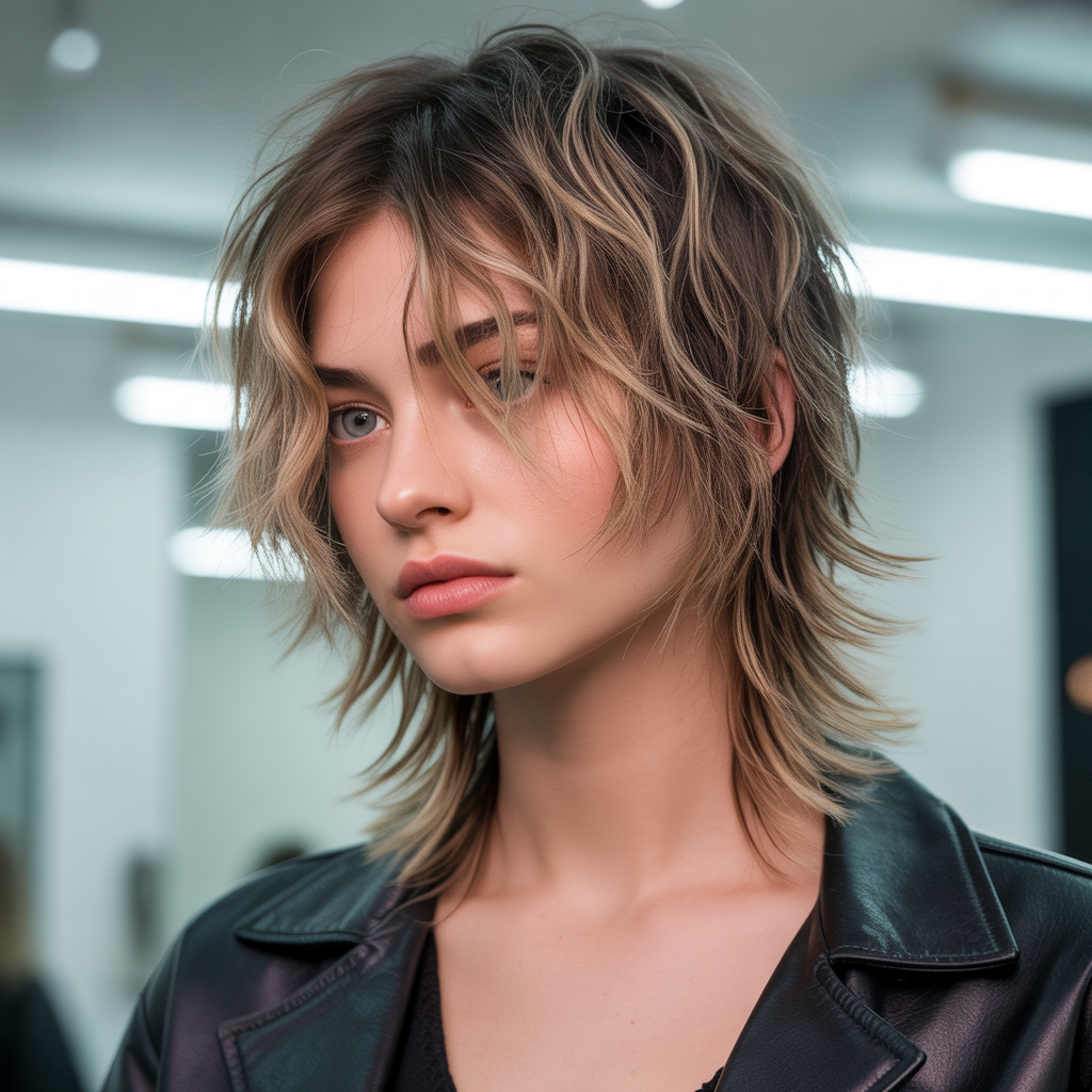 Subtle highlights enhance mullet wolf cut