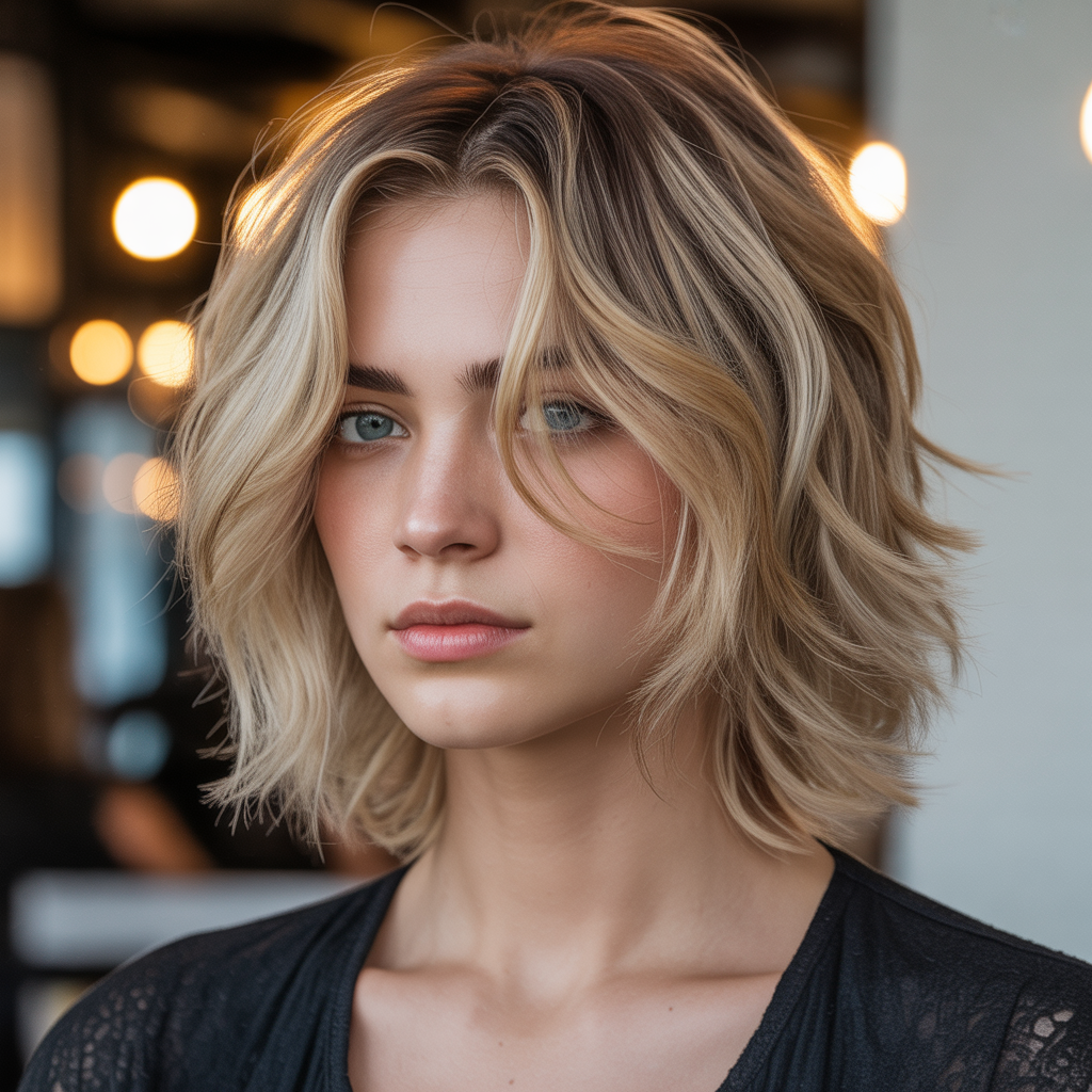 Textured Layers in a Medium Wolf Cut