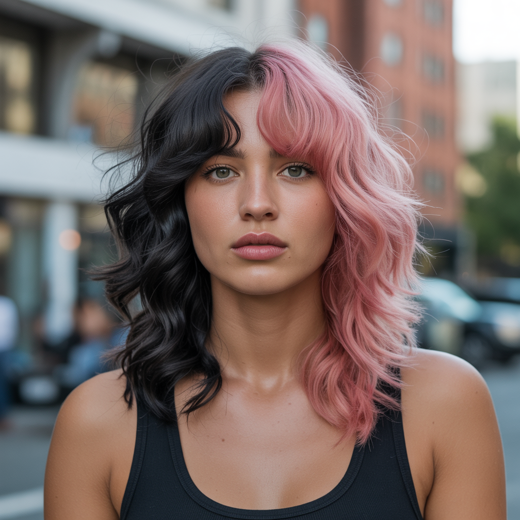 15 Best Bold Hair Dye Ideas to Transform Your Look 9 Two-Tone Split for Maximum Contrast