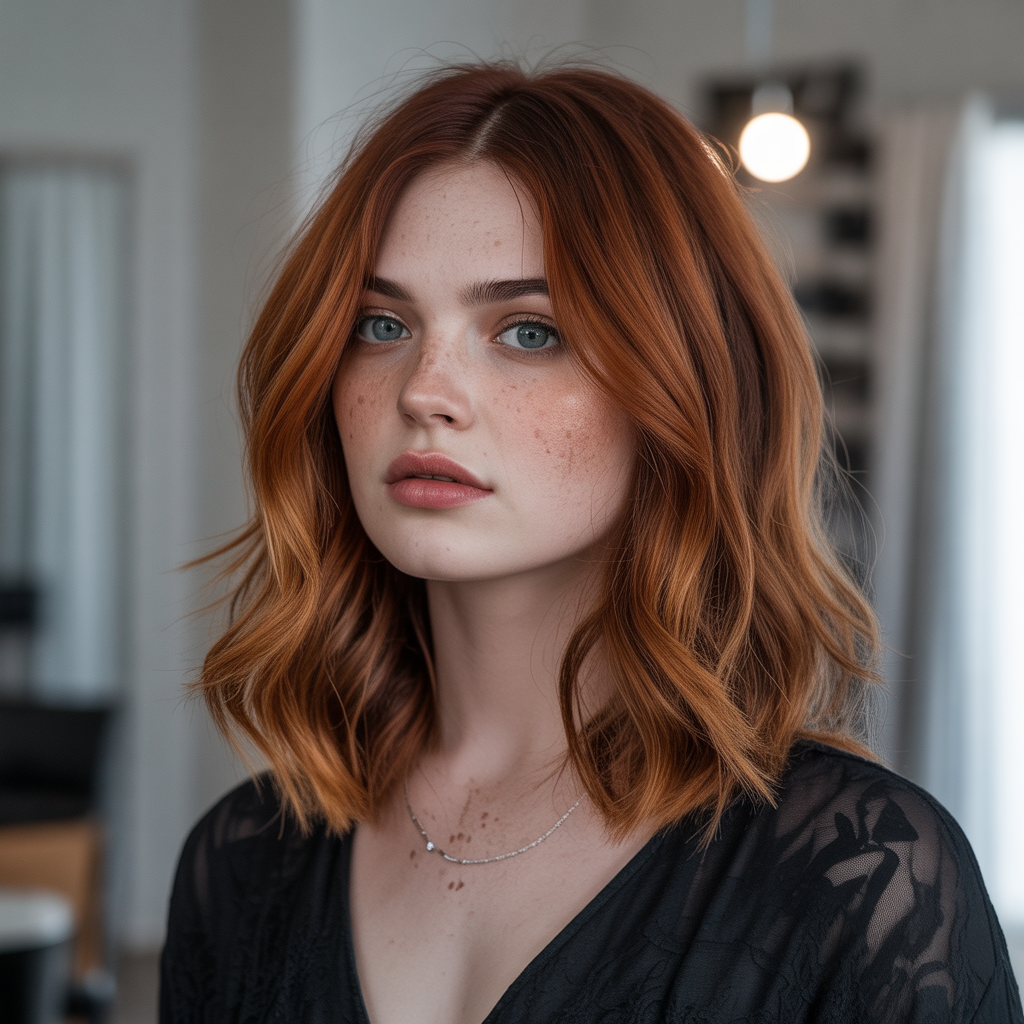 Warm Auburn Balayage Wolf Cut