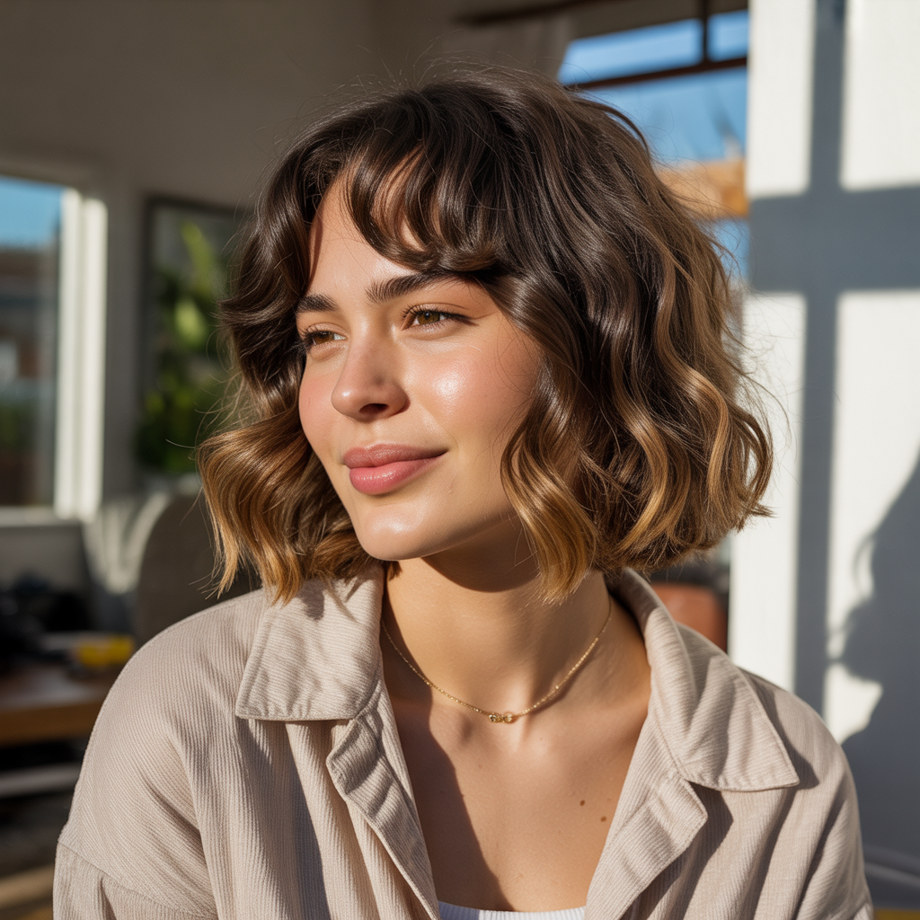 15 Gorgeous Haircuts With Curtain Bangs to Transform Your Look 4 Wavy Lob With Curtain Bangs