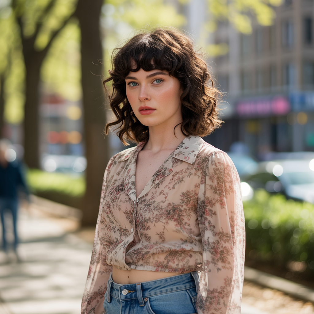 Wavy Wolf Cut with Curtain Bangs