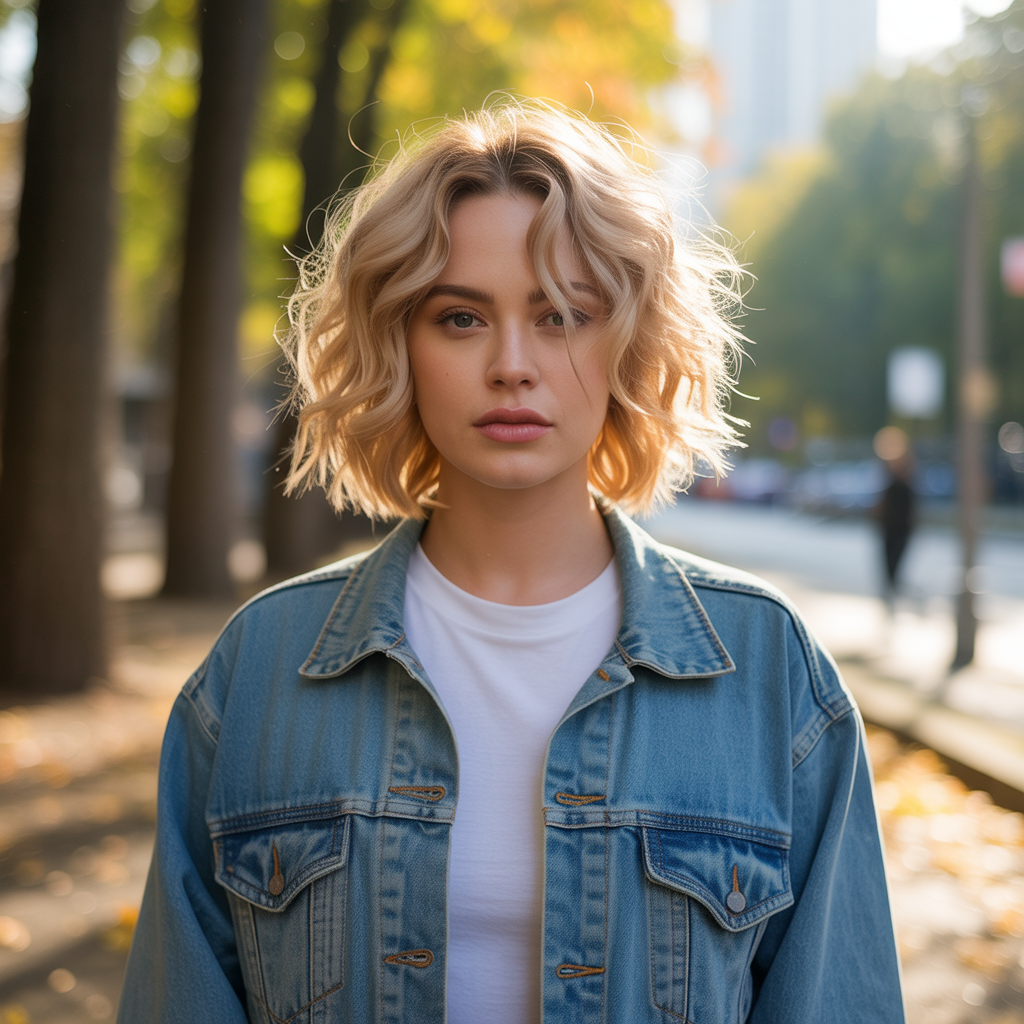 Wavy blonde wolf cut