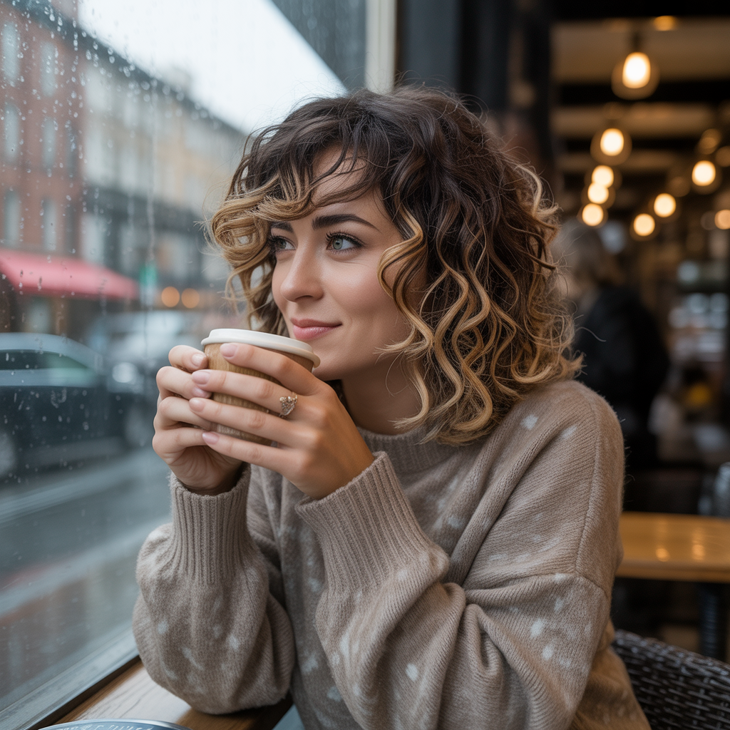 Wolf Cut With Highlights For Curly Hair