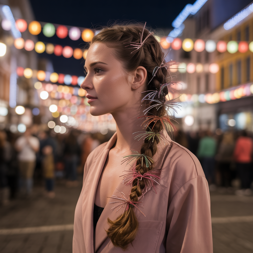 Side Braid with Firework-Inspired Clips