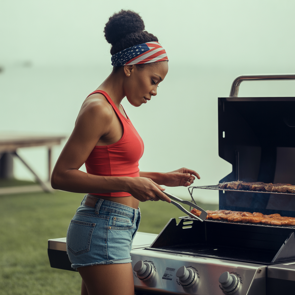 High Ponytail with Flag Bandana