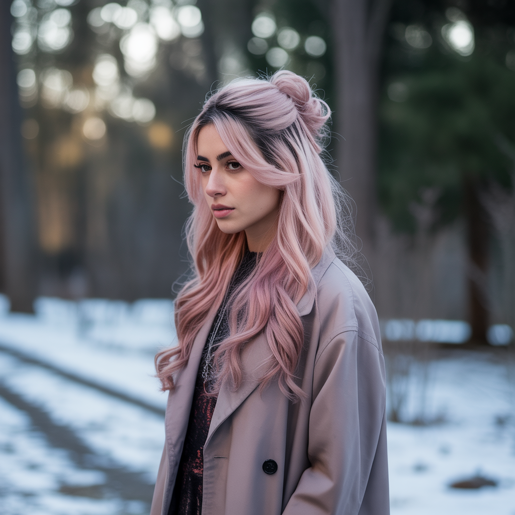 Half-Up Half-Down Pink Hair