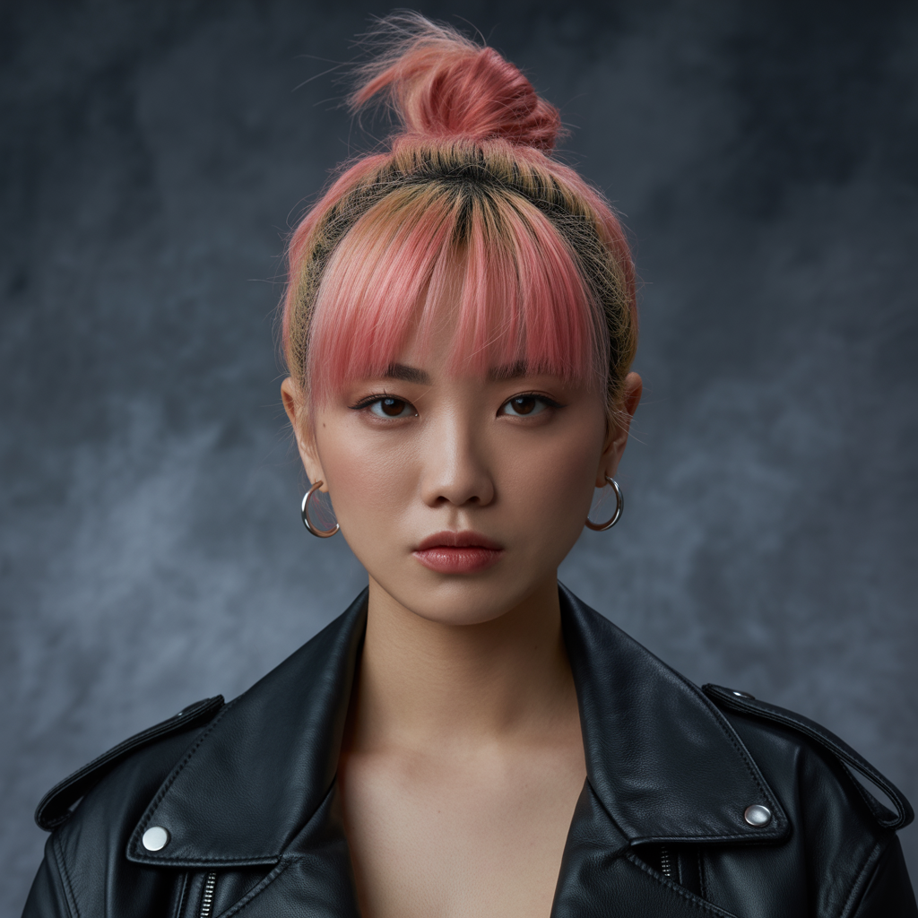 Hairstyles Pink Hair with Top Knot