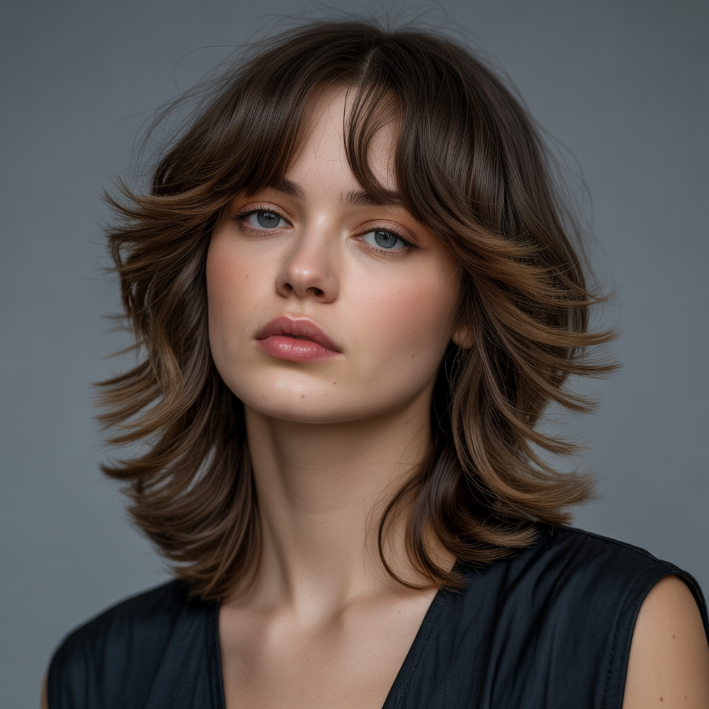 Shag cut with curtain bangs