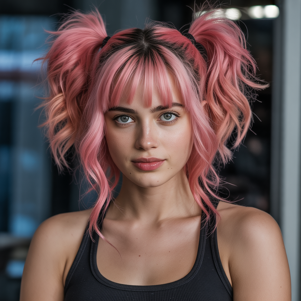 Pink Hair with Pigtails