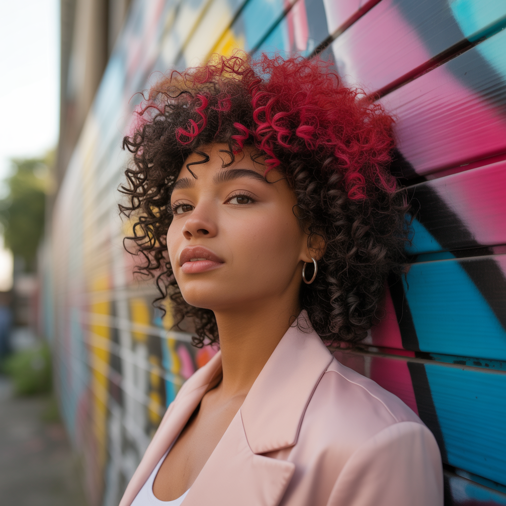 Red Chunky Highlights on Dark Hair