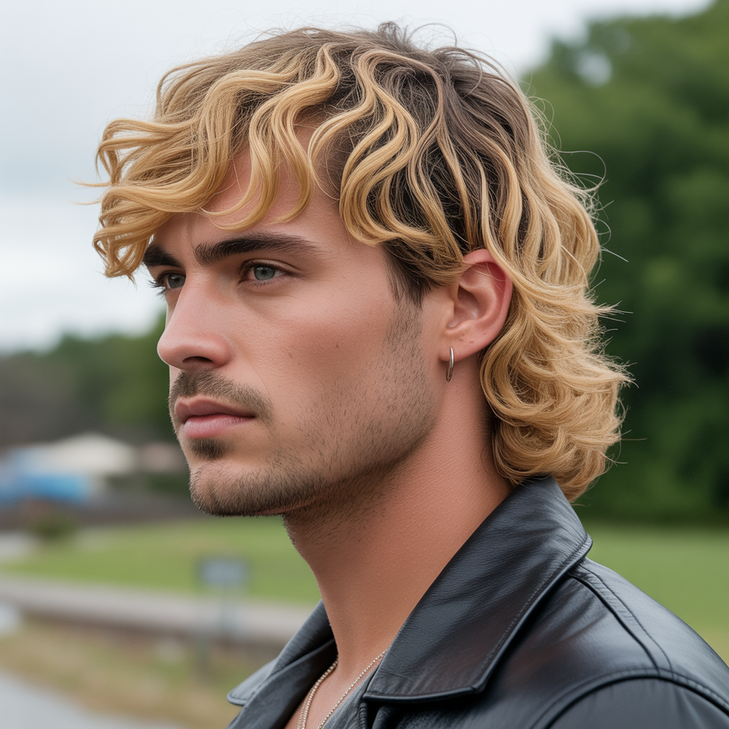 Blonde Highlighted Modern Mullet Hairstyles Men