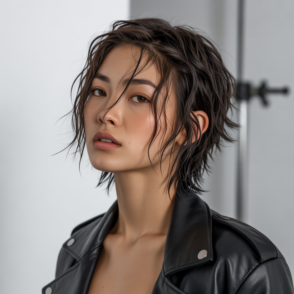 Asymmetrical black wolf cut