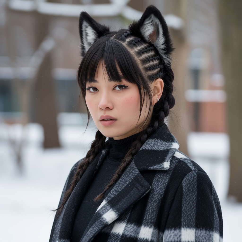 Black wolf cut with braids
