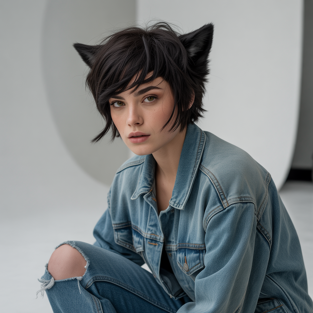 Black wolf cut with layers