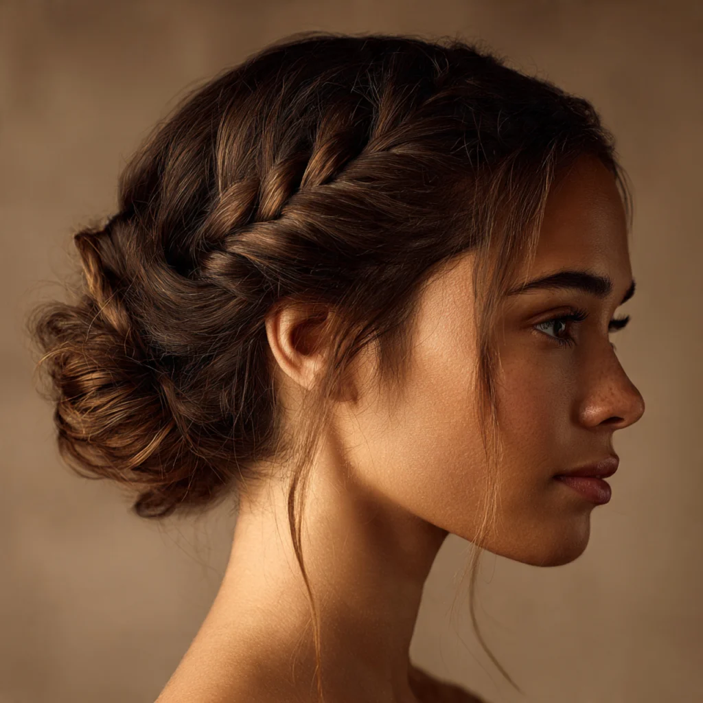 Braided Low Bun Long Hair Updo
