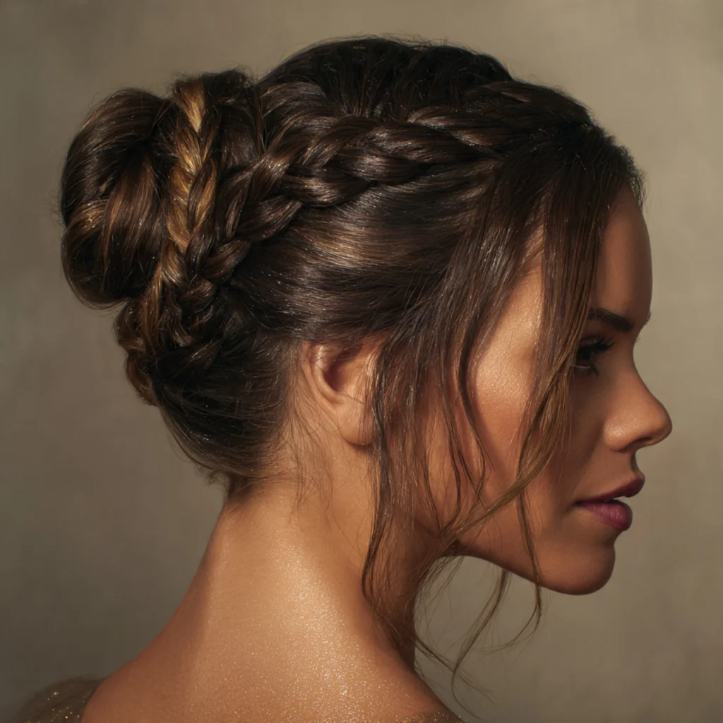 Fishtail Braid Bun Long Hair Updo