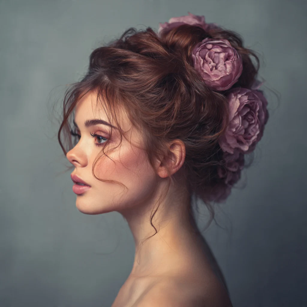 Flower-Inspired Bun Long Hair Updo