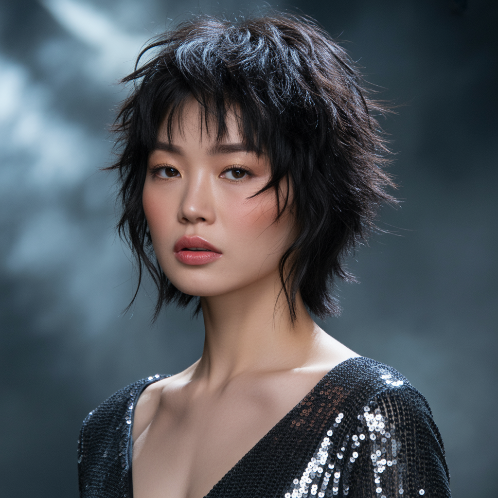 Glamorous black wolf cut