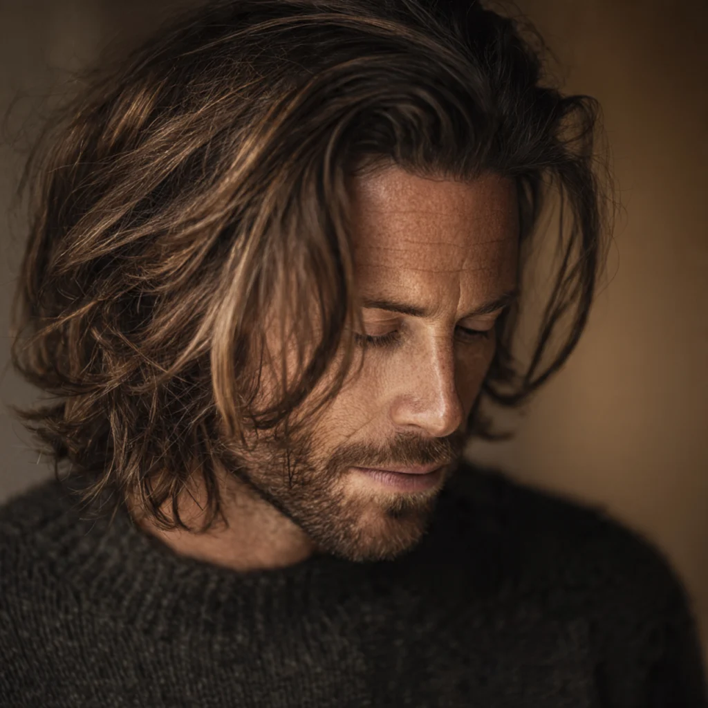 Layered Flow Haircut for Long Hair Men