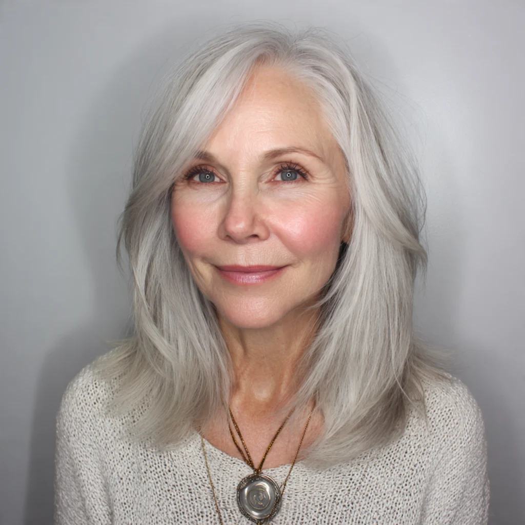 Layered shoulder-length cut with wispy ends