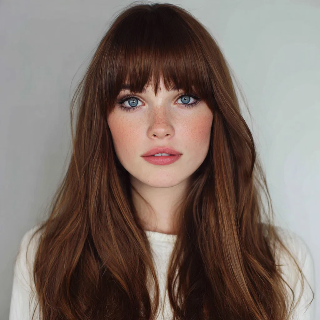 Long Hair with Blunt Browline Bangs