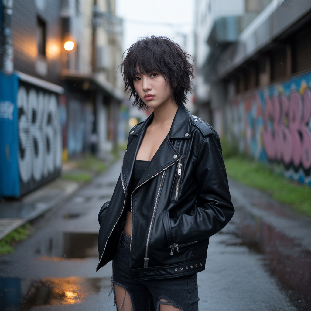 Messy black wolf cut