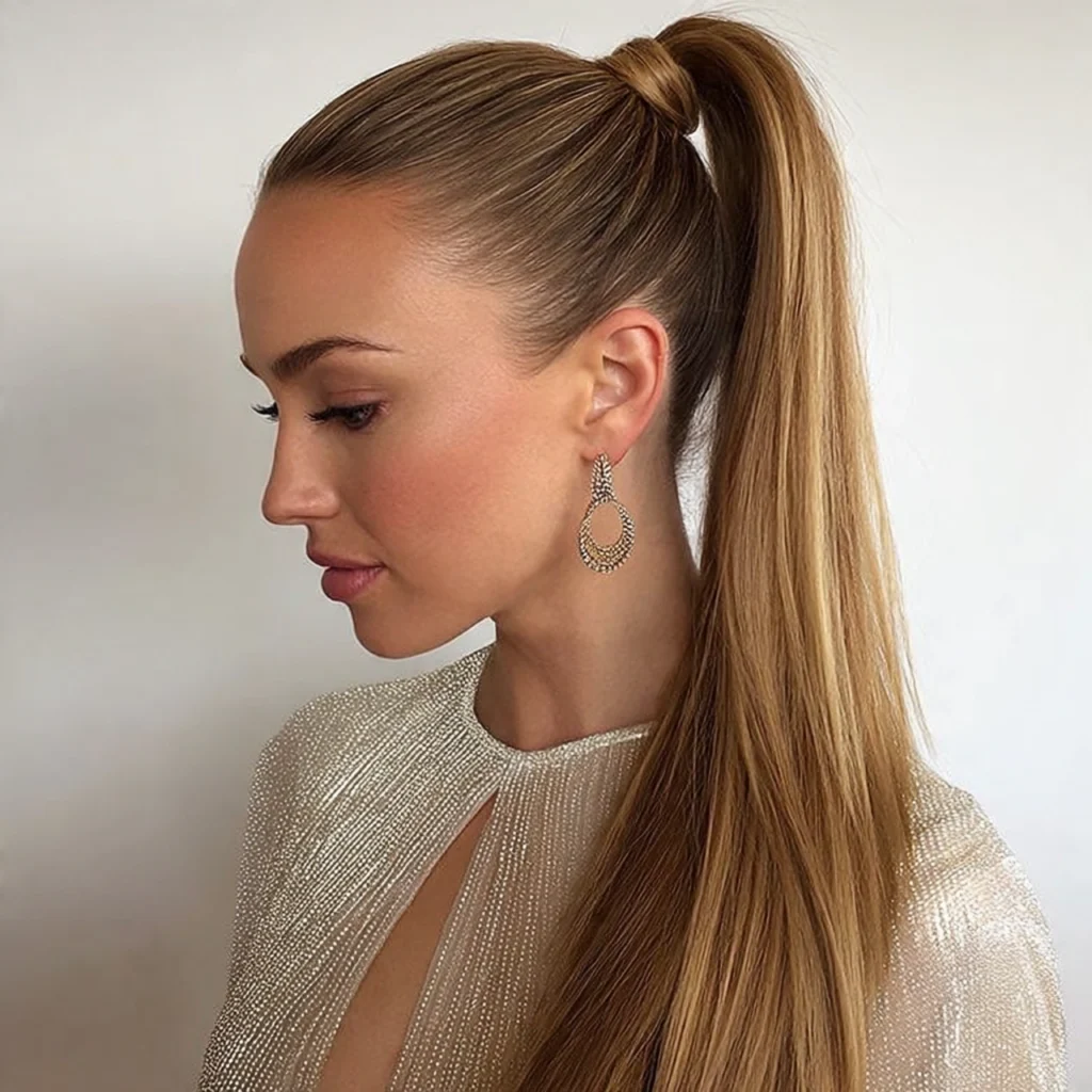 Sleek High Ponytail for Long Hair Women