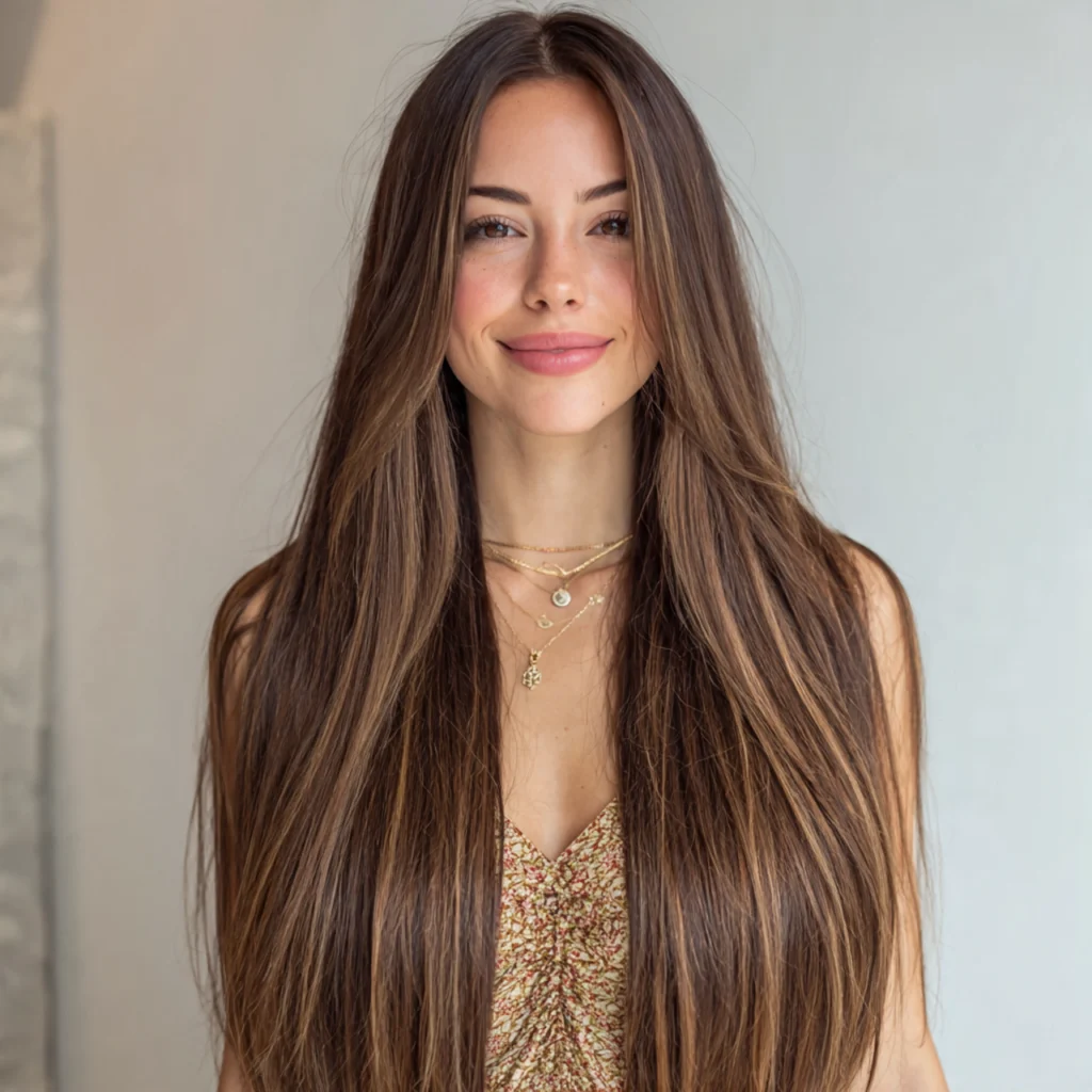 Straight Middle Part for Long Hair Women