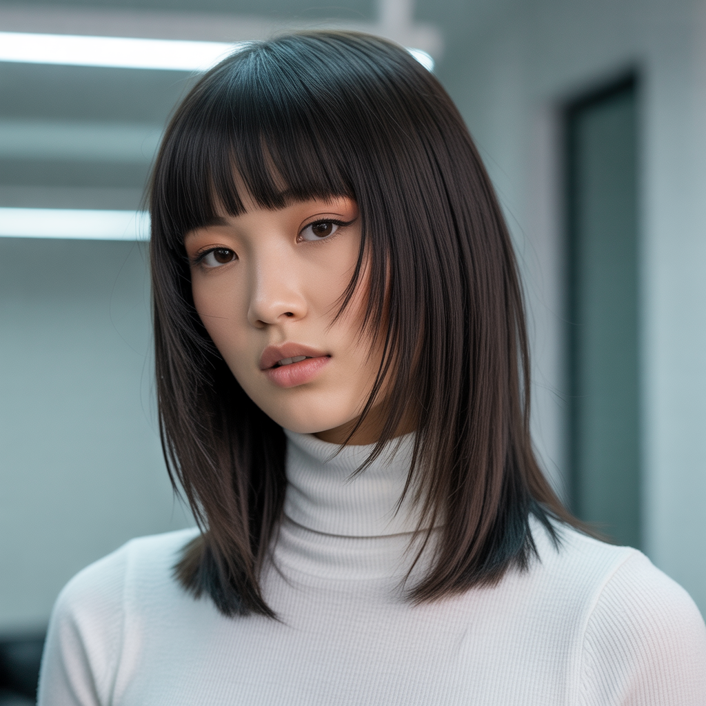 Straight Wolf Cut With Bangs