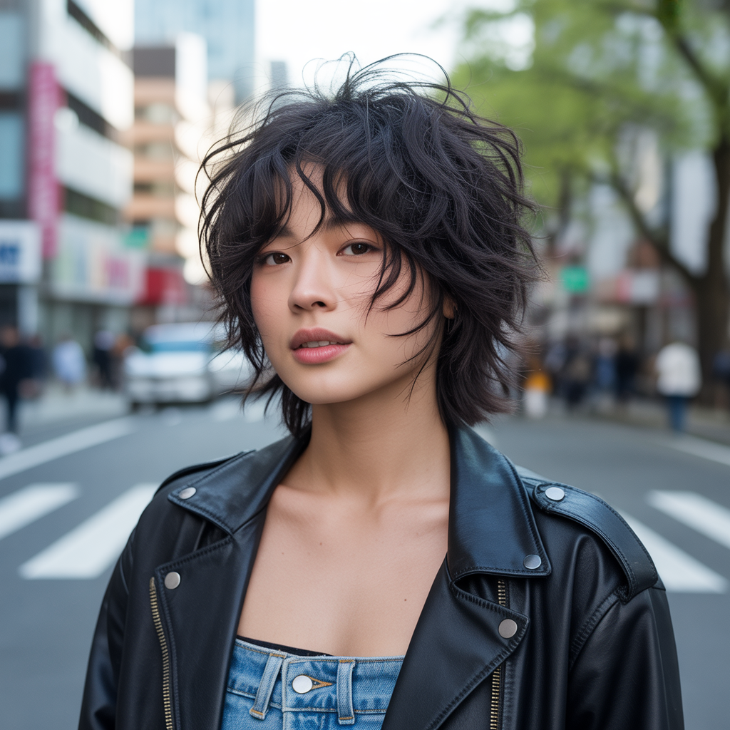 Textured black wolf cut