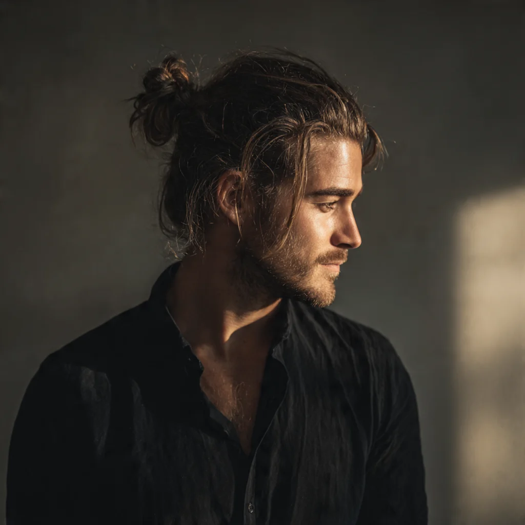 Tied Half-Up Style Haircut for Long Hair Men