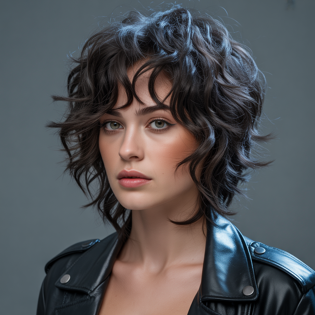 Voluminous black wolf cut