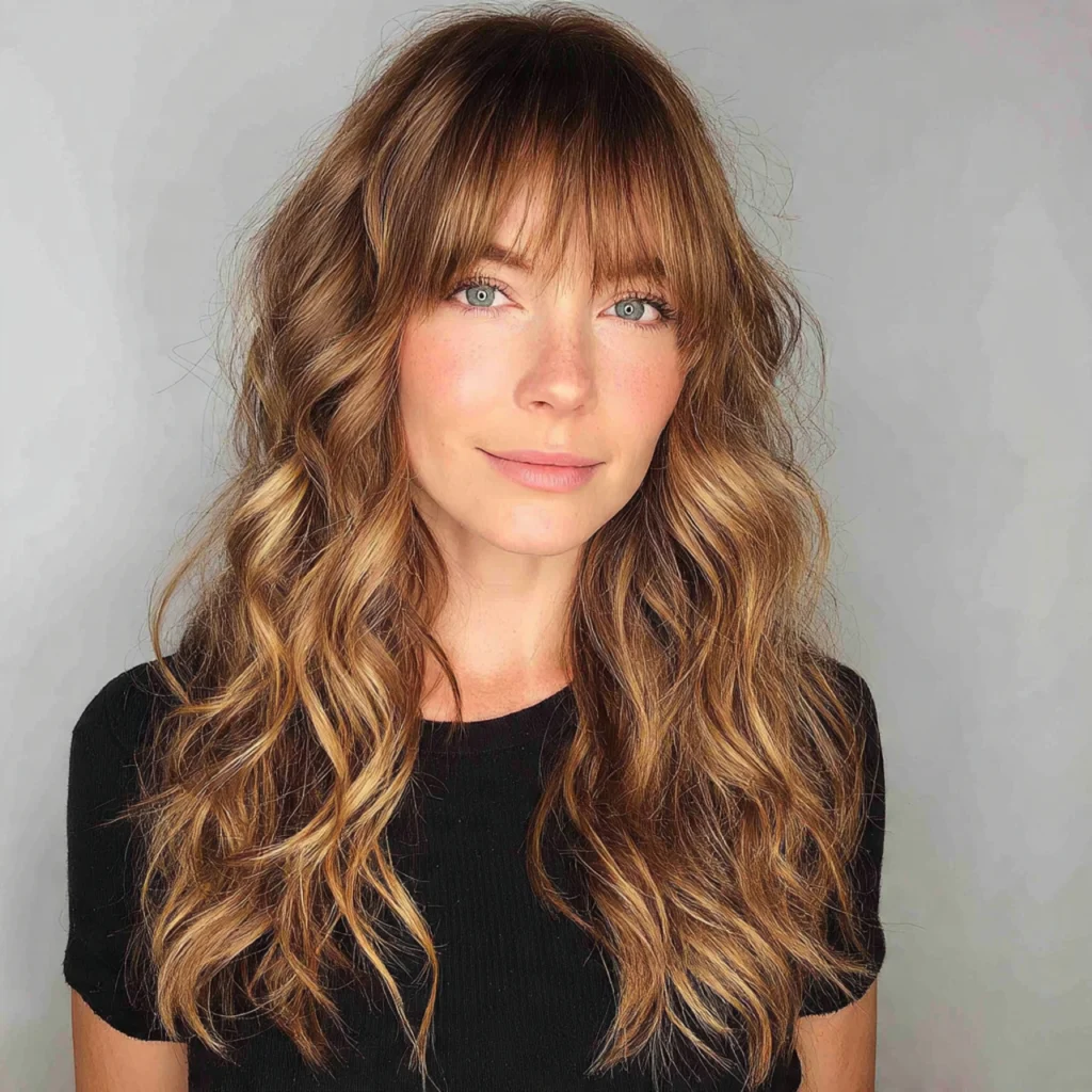 Wavy Hair with Highlights and Bangs