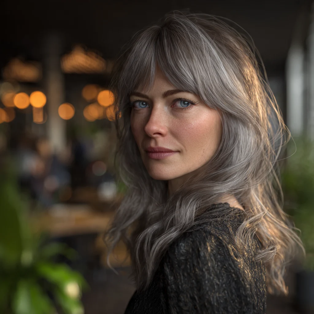 Wavy shoulder-length cut with curtain fringe