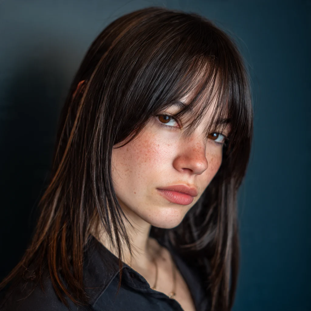 Wispy fringe with mid-length cut