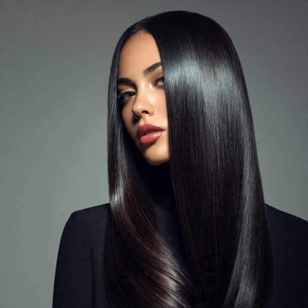Sleek Glass-Finish Long Hair Idea