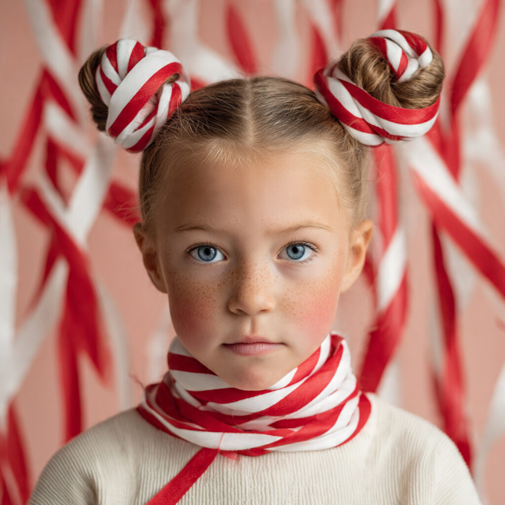 28 Best Christmas Hairstyles for Kids Ideas 12 Peppermint Swirl Bun Idea