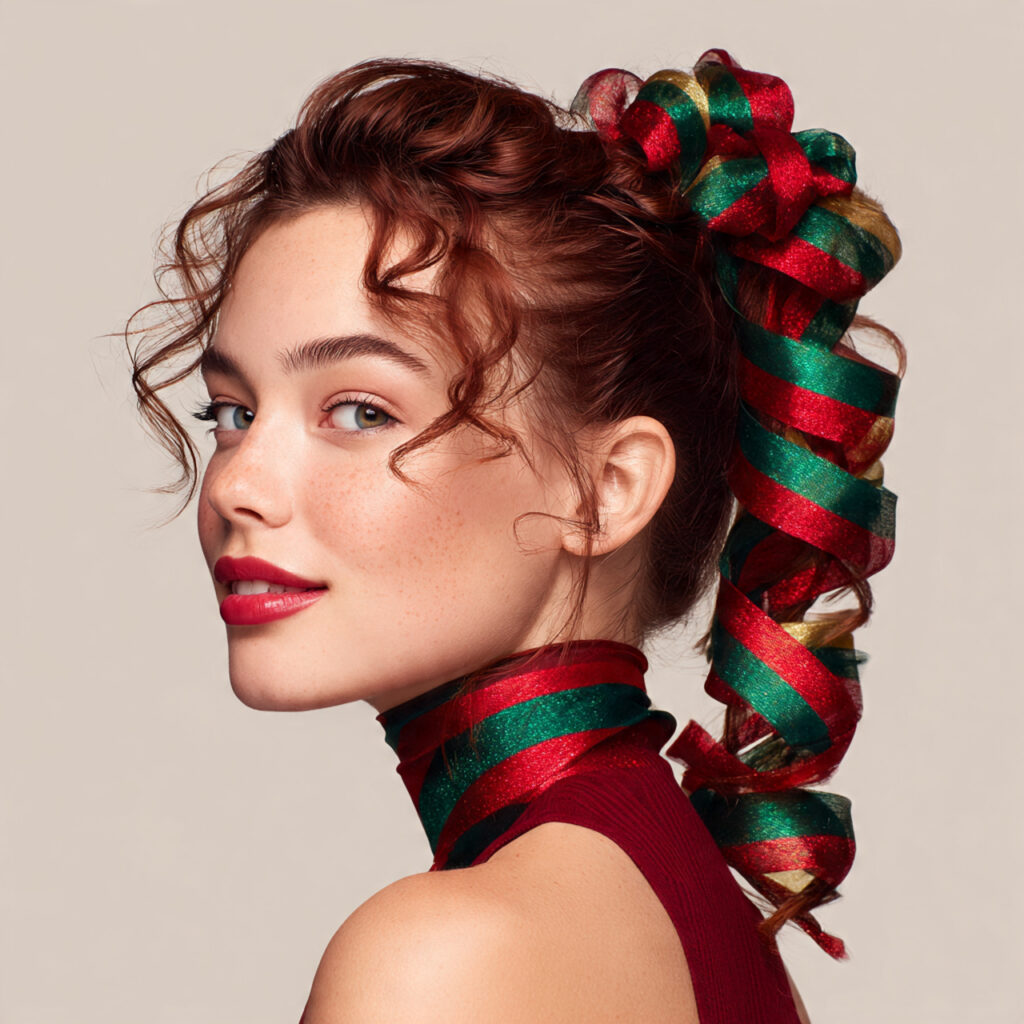 28 Best Christmas Hairstyles for Kids Ideas 25 Holiday Ribbon Wrapped Pony Idea